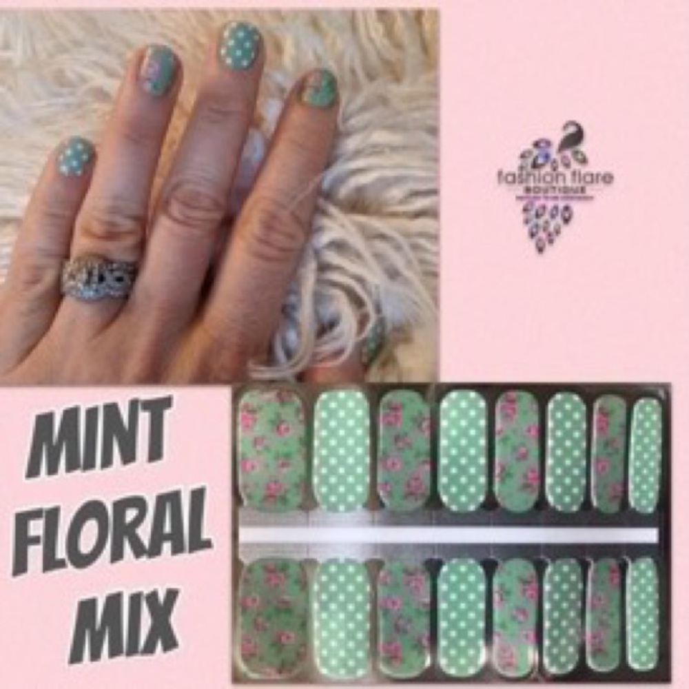 Mint Floral Mix Fashion FB Nail Polish Wrap!